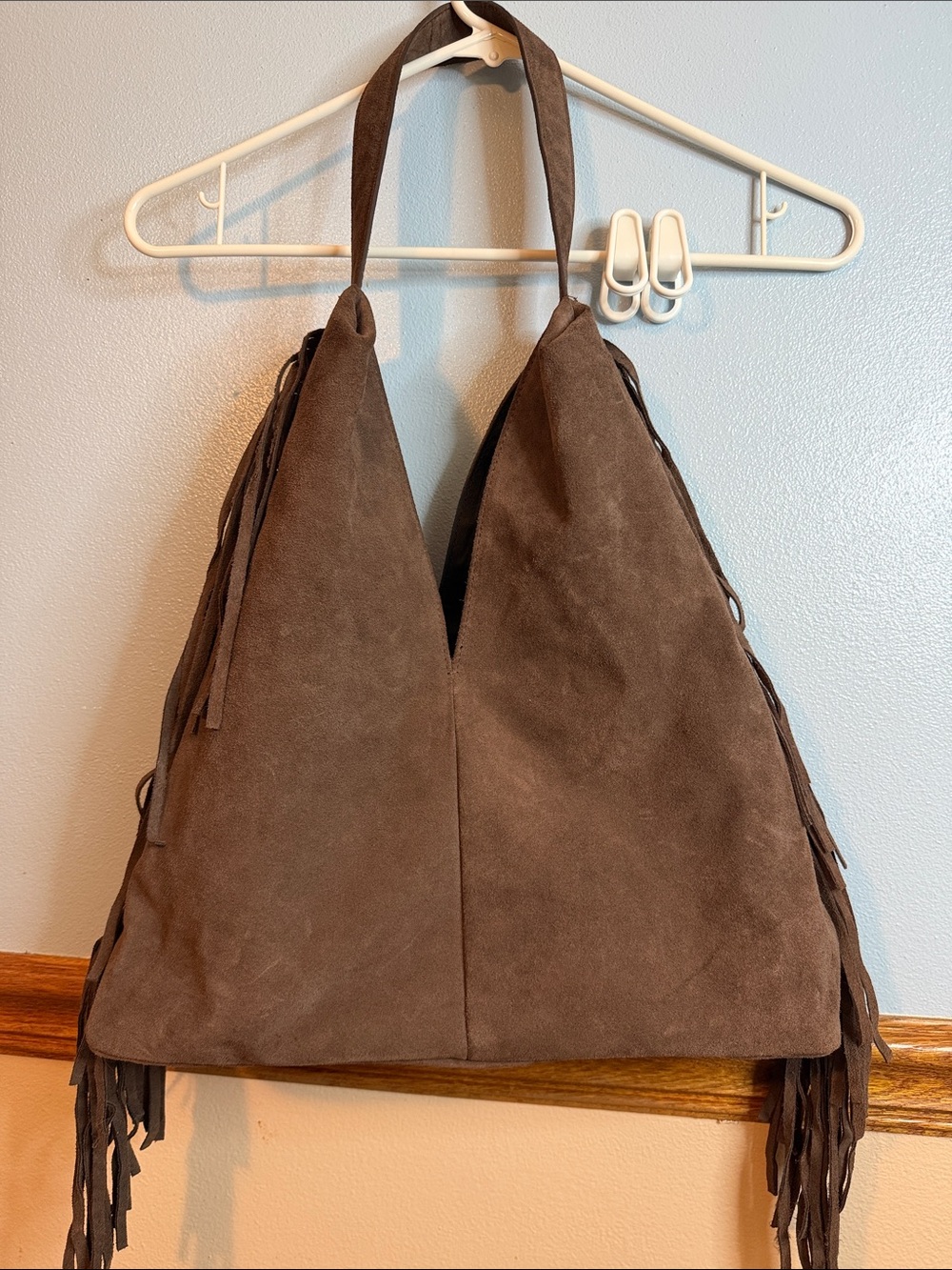 NWOT Divina Firenze Italian Suede Fringe Hobo Bag - Chocolate Brown Flawless